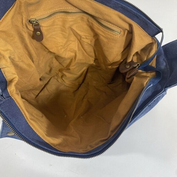Kattee Canvas Leather Messenger Bag Blue Brown 16” x 15” Camera Weekend - Picture 10 of 10